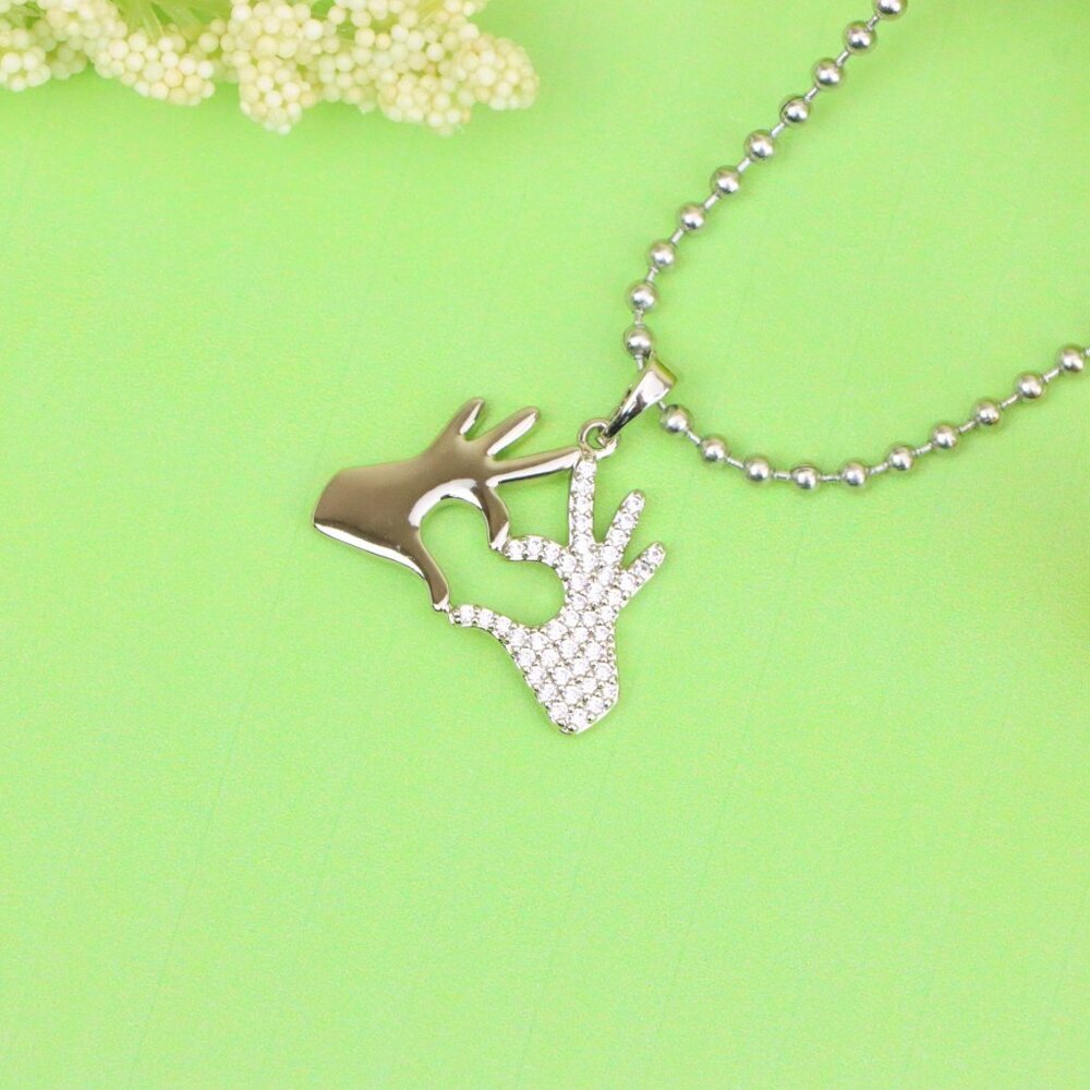 "Silver Heart Hands Pendant in Gold Plated Brass with Crystal Detail, XPPT1728 - Picture 12 of 13